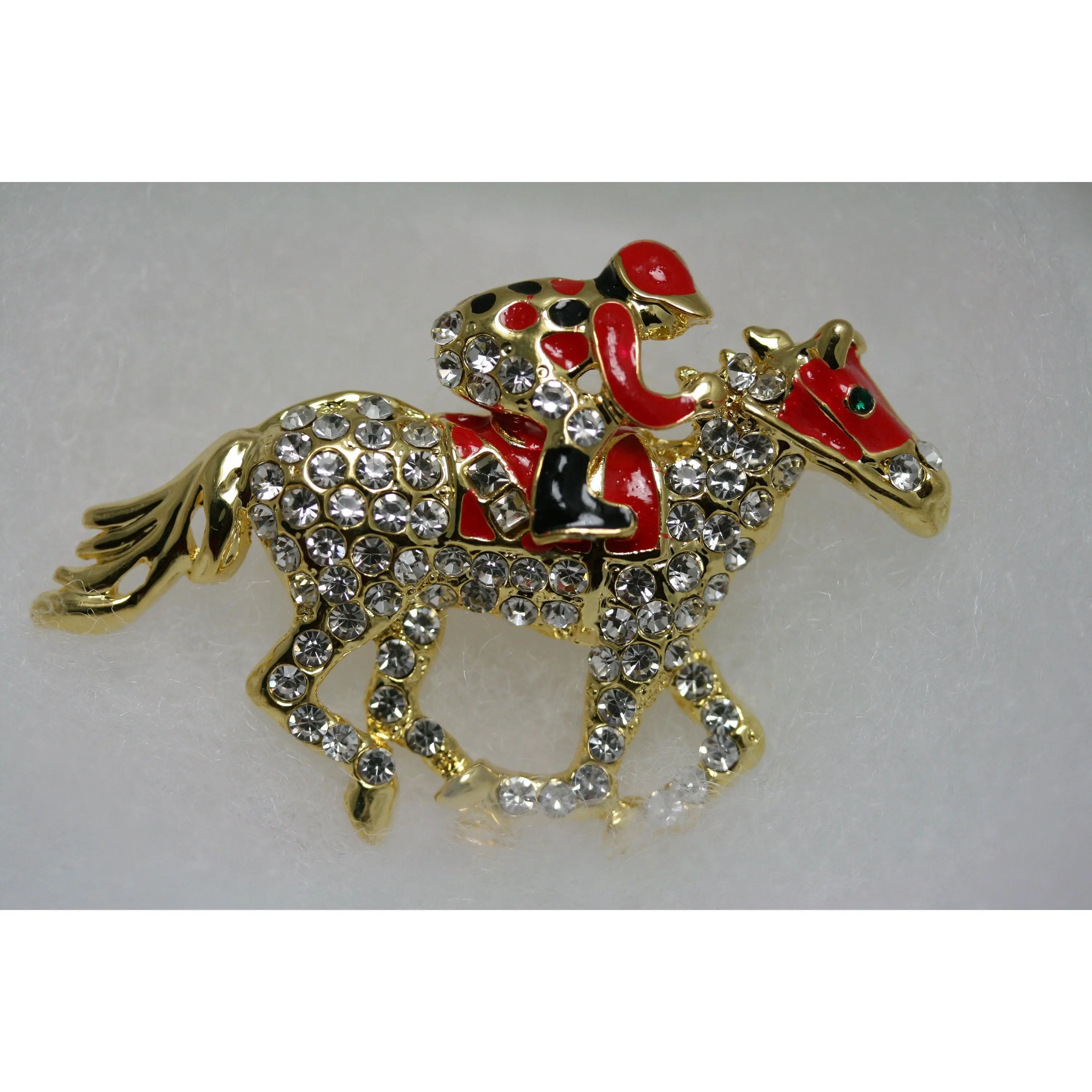 Equestrian Horse and Jockey Lapel Pin Brooch, Pave Rhinestone & Red Enamel Accents, Kentucky Derby Fashion Accessory for Equestrian Community, 2.25 x 1.5 in, 2.25 X 1.5 Inches, Collectibles, Excellent Condition, Rare Find, Unisex, Rhinestones