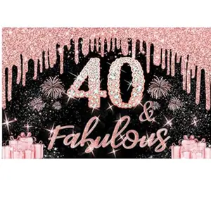 Women's 40th Birthday Banner Decoration Background Cloth, Flat 2D Banner for Women's 40th Party Decorations, No Power Required
