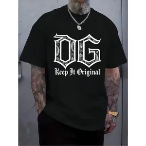 1 Pc Men's Clothing OG Pattern Printed Black Tshirt, Graphic Tee, Summer Tops, Shirt, Unisex Casual Crew Neck Tshirt, Plus Size Men's 5XL, Lightweight 220 G/M² Knitted Fabric, Machine Washable, Suitable For Spring/Summer/Autumn Wear.