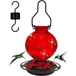 Glass Hummingbirds Feeder for Outdoors Hanging,23 OZ Humming Birds Feeder for Outside,Hummingbird Gifts(Red Bird)