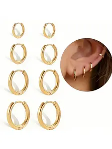 4 Pairs Hypoallergenic Stainless Steel Hoop Earrings - 8mm, 10mm, 12mm, 14mm | Lightweight, Durable & Fashionable Minimalist Design for Daily Wear & Parties | Unisex, Sleek Hoop Earrings for All Seasons, Party Accessories, Versatile Jewelry