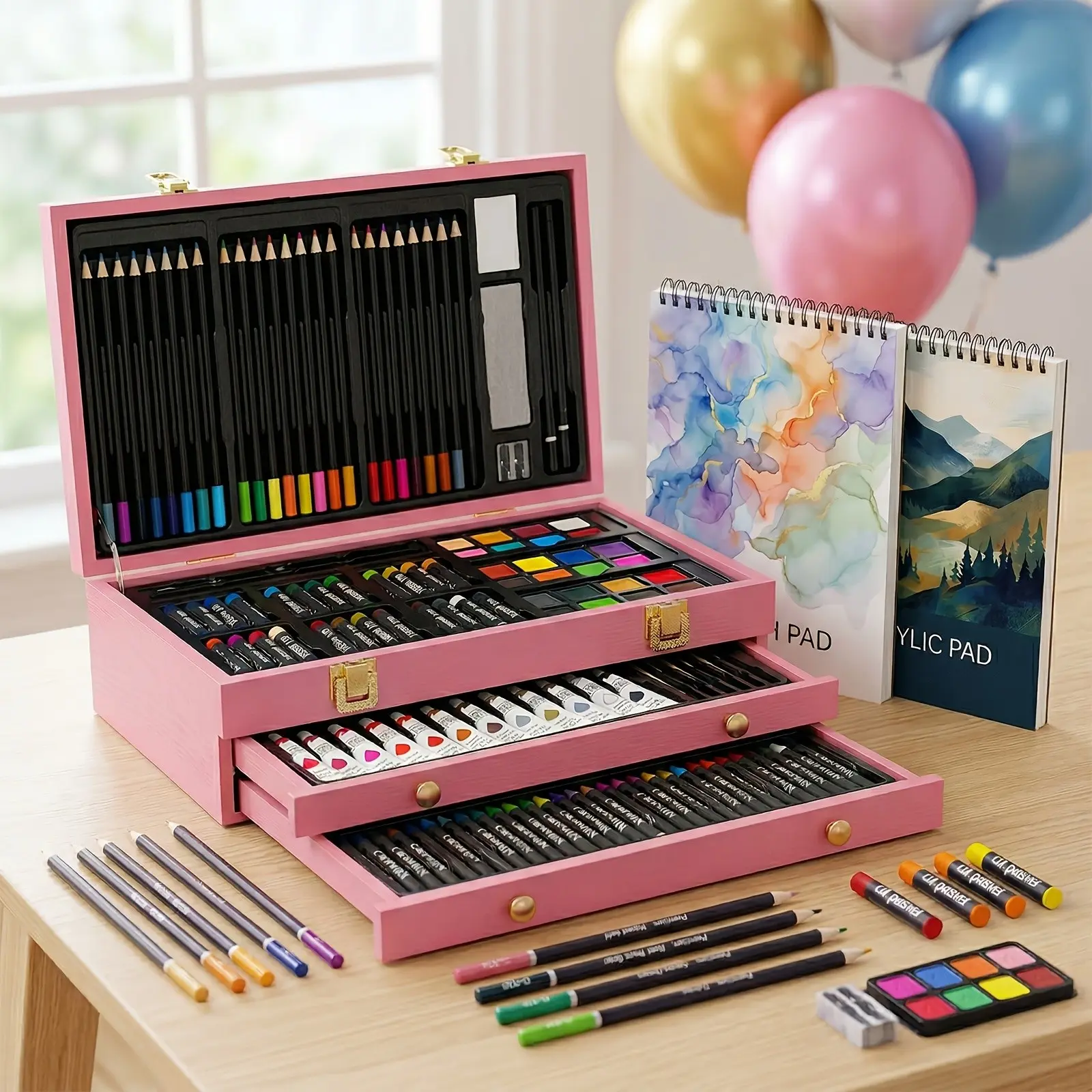 170pcs Luxury Wooden for art Set | Professional Drawing & Painting Kit with 2 Drawing Pads, Acrylic Paints, Colored Pencils, Portable Wooden Case, Deluxe Gift Box Packaging, Perfect Gift for Artists, Adults & Teens, for arts, Crafts & Sewing