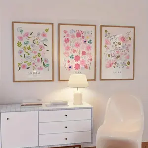 3 Pieces Unframed Preppy Aesthetic Wildflower Dream Feel Love Wall Poster Print Colorful Pastel Pink Wall Art Canvas Painting For Living Room Decor Aesthetic Room Decor Room Decor Accessories