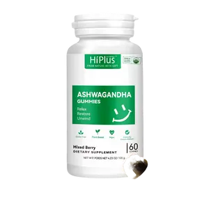 HiPlus Ashwagandha Gummies with Vitamin D – Mixed Berry Flavor, featuring KSM-66.60 Count Vegan, Plant-Based, Non-GMO, Gluten-Free, and Gelatin-Free