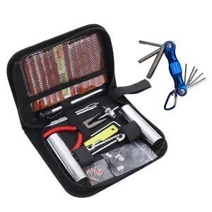 46-Piece Tire Repair Tool Set + Large Folding Wrench, Portable Bike Maintenance Kit, Vacuum Tire Patch Emergency Tools for Car & Motorcycle