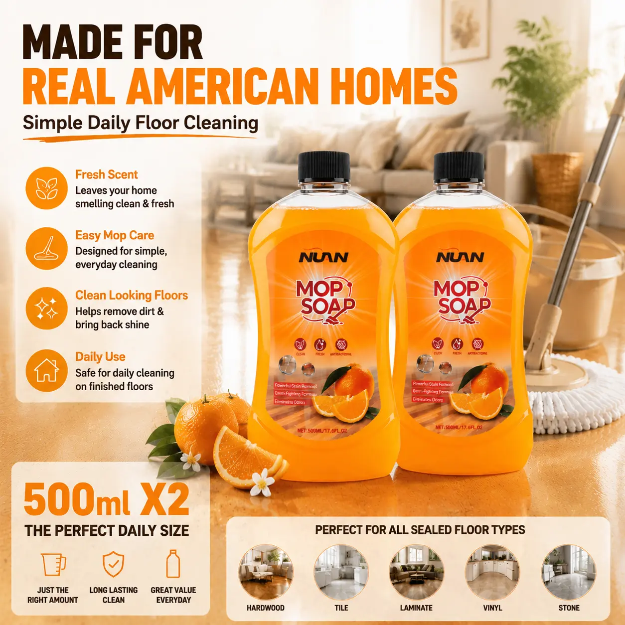 NUAN Tile & Floor Cleaner – Brightening, Stain Removal & Grime Eliminator Solution