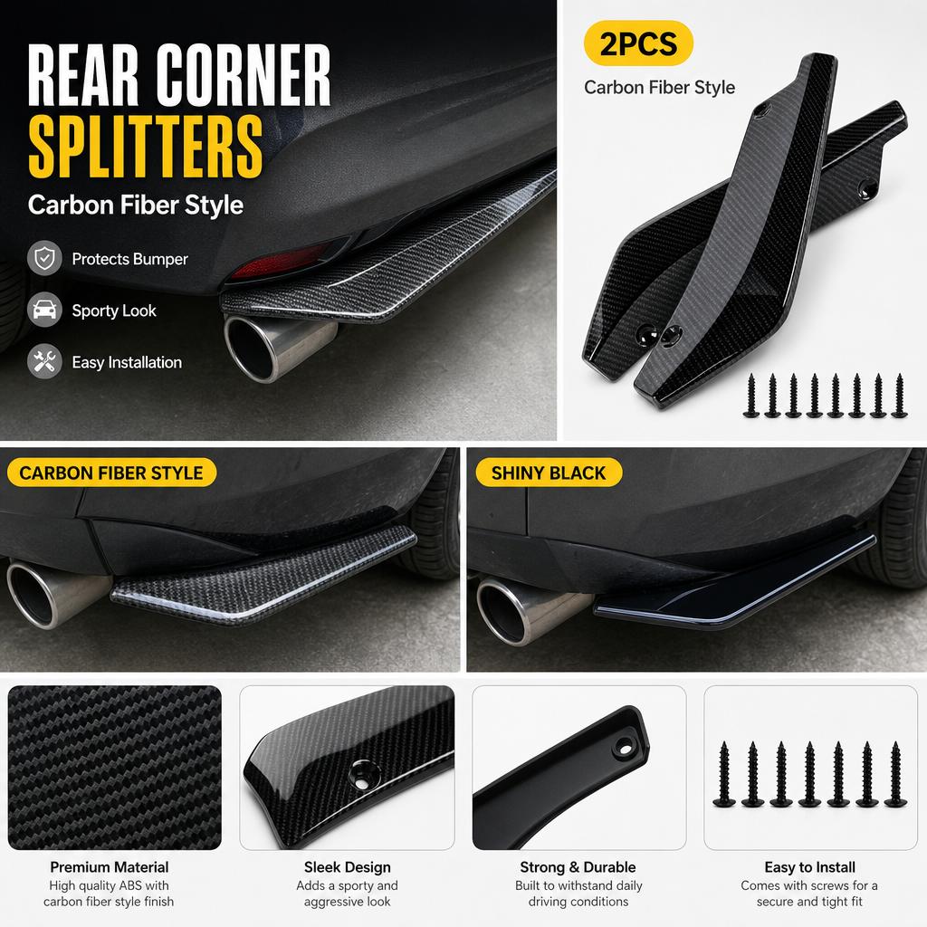 2PCS Universal Car Bumper Corner Spoilers, Gloss Black/Carbon Fiber Pattern Diffuser, Anti-Scratch Protector Side Apron for Most Vehicles