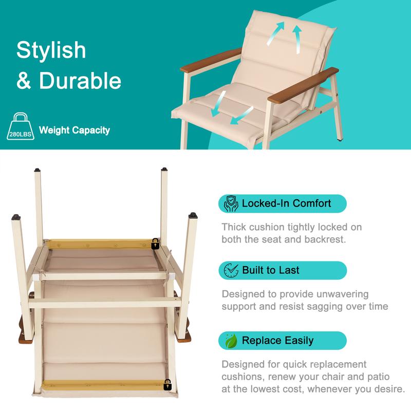 Suntone Modern 4-Piece Patio Conversation Set All-Weather Outdoor Furniture with Acacia Wood Table & Beige Cushions