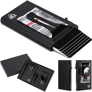 Slim Minimalist Pop Up Wallet for Men,  Clip Airtag  RFID Blocking Credit Card Holder, Front Pocket Carry  Proof Travel Wallet 4-6 Card Capacity (Airtag NOT Included)