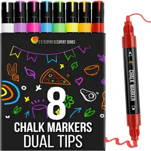 Liquid Chalk Markers - Dual Tips, 8 Vibrant Colors, , Quick-Drying, Erasable for Blackboard, Windows, Glass,  - 24 Labels Included