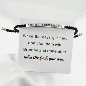 (Live)Don't Let The Hard Days Win Inspire Bracelet - Stainless Steel & 18k Gold Plated Braided Design with Engraved Message - Adjustable Up to 10"