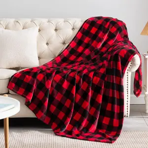 Flannel Blanket for Couch, Red & Black Plaid Fleece Throw Blanket, Soft & Warm Buffalo Plaid Decor Gift Blanket for Women, Men