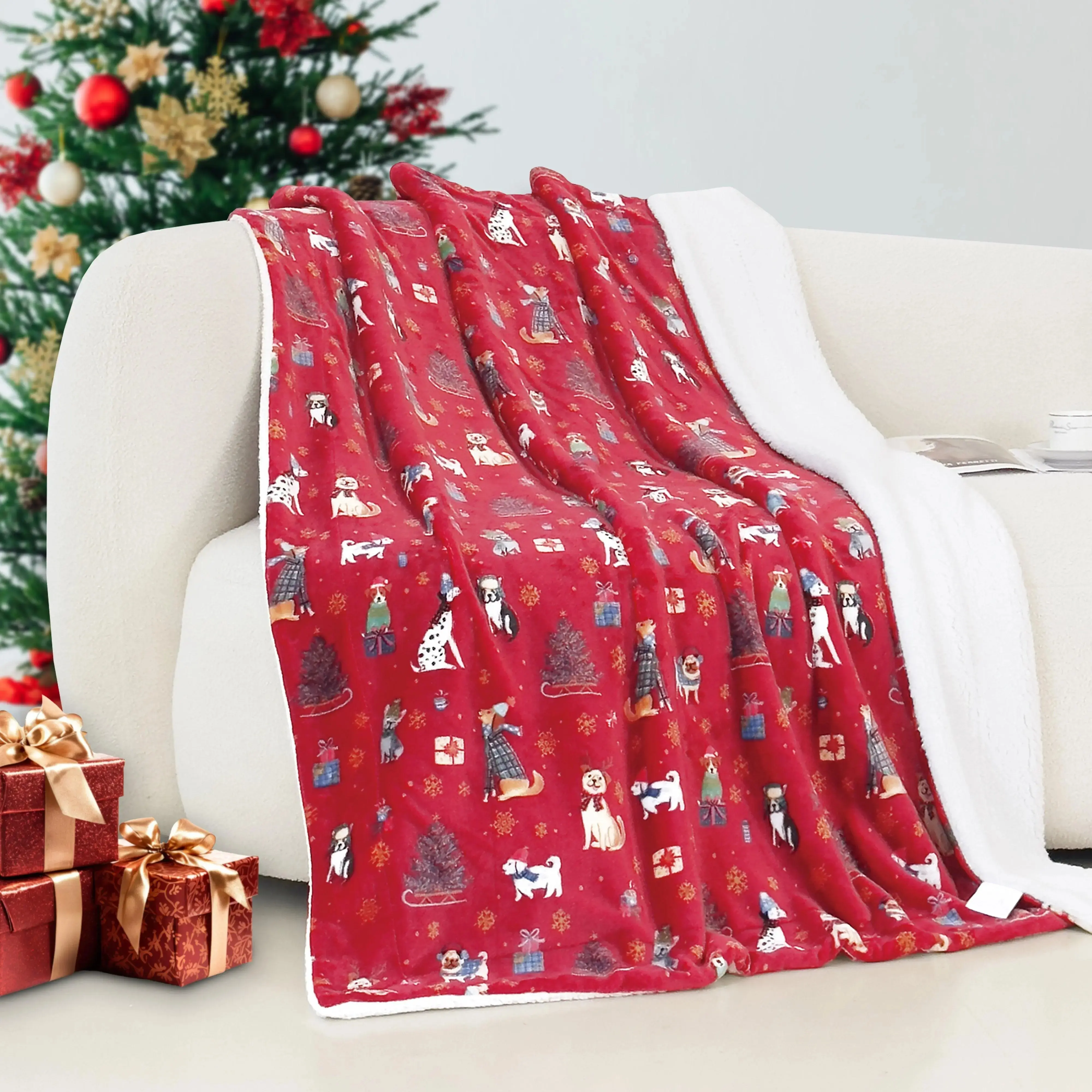 Christmas Flannel Throw Blanket, Soft Cozy Holiday Fleece Blanket for Couch Sofa Bed, Winter Plush Blanket, Festive Home Decor Blanket, Warm Gift for Family & Friends