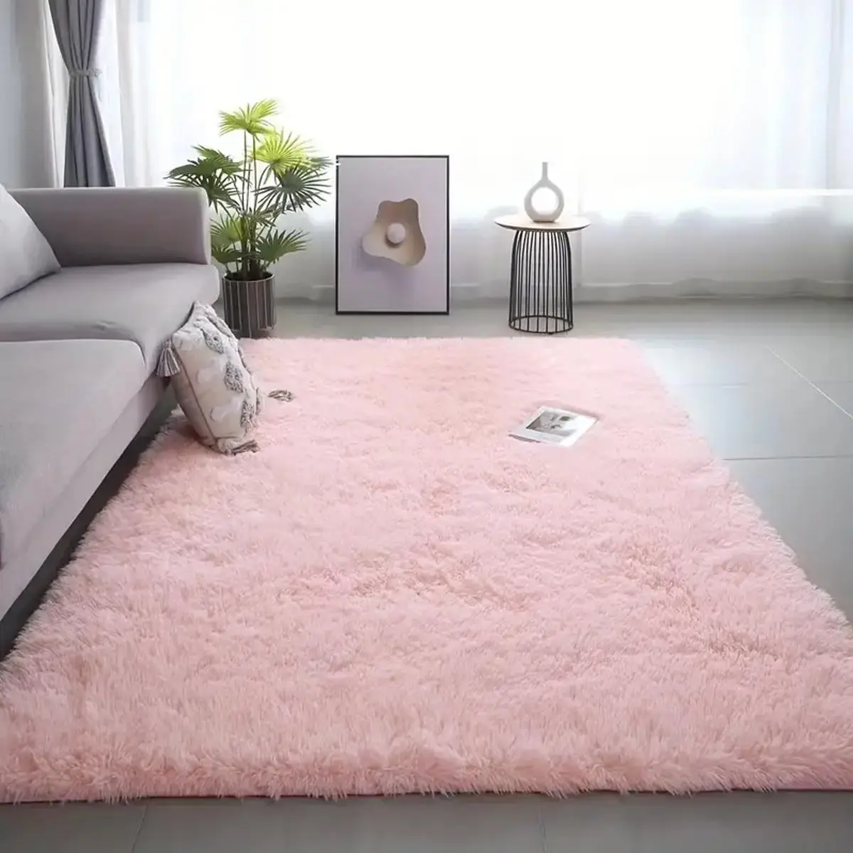 Solid Fluffy Rectangle Carpet, 1 Count Non-slip Soft Floor Rug, Decorative Mat for Living Room Bedroom Kids' Playroom Nursery Home Decor