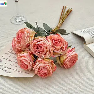 [Artificial Roses] 1pc 7-Head Multi-Color Burnt Edge Artificial Roses, Home & Hotel Decor, Wedding & Engagement, Christmas, Halloween, Valentine's Day, Mother's Day, Graduation, Ideal Festival Gift & Table Centerpiece Decor
