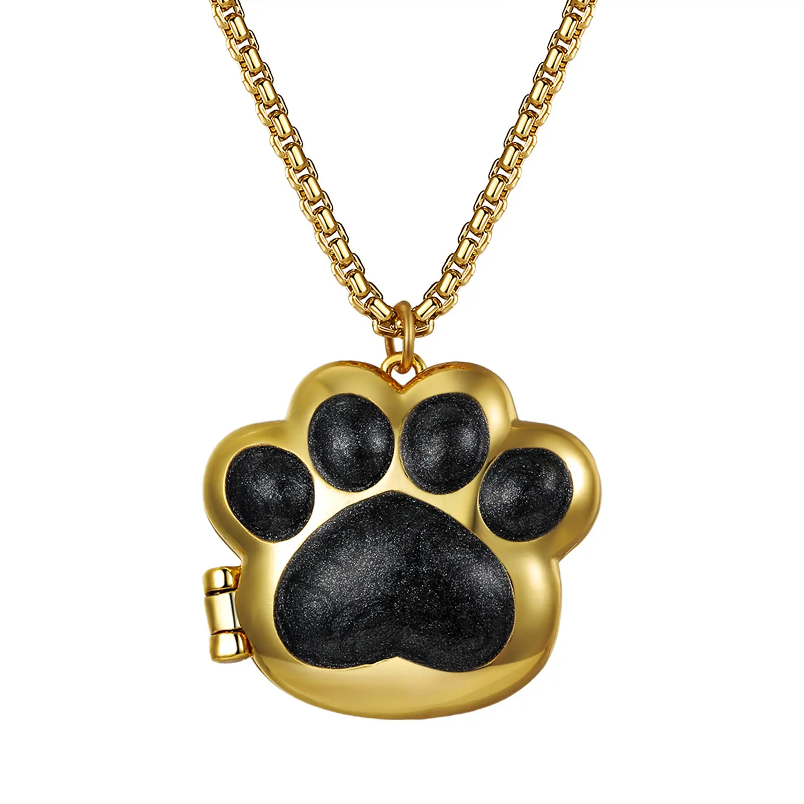 OIDEA Gold Personalized Stainless Steel Paw Shape Dog Locket Custom Charm Necklace, 23.6in, Exquisite Jewelry Gift for Women, Pet Memorial Photo Memory Pendant Fashion Accessory