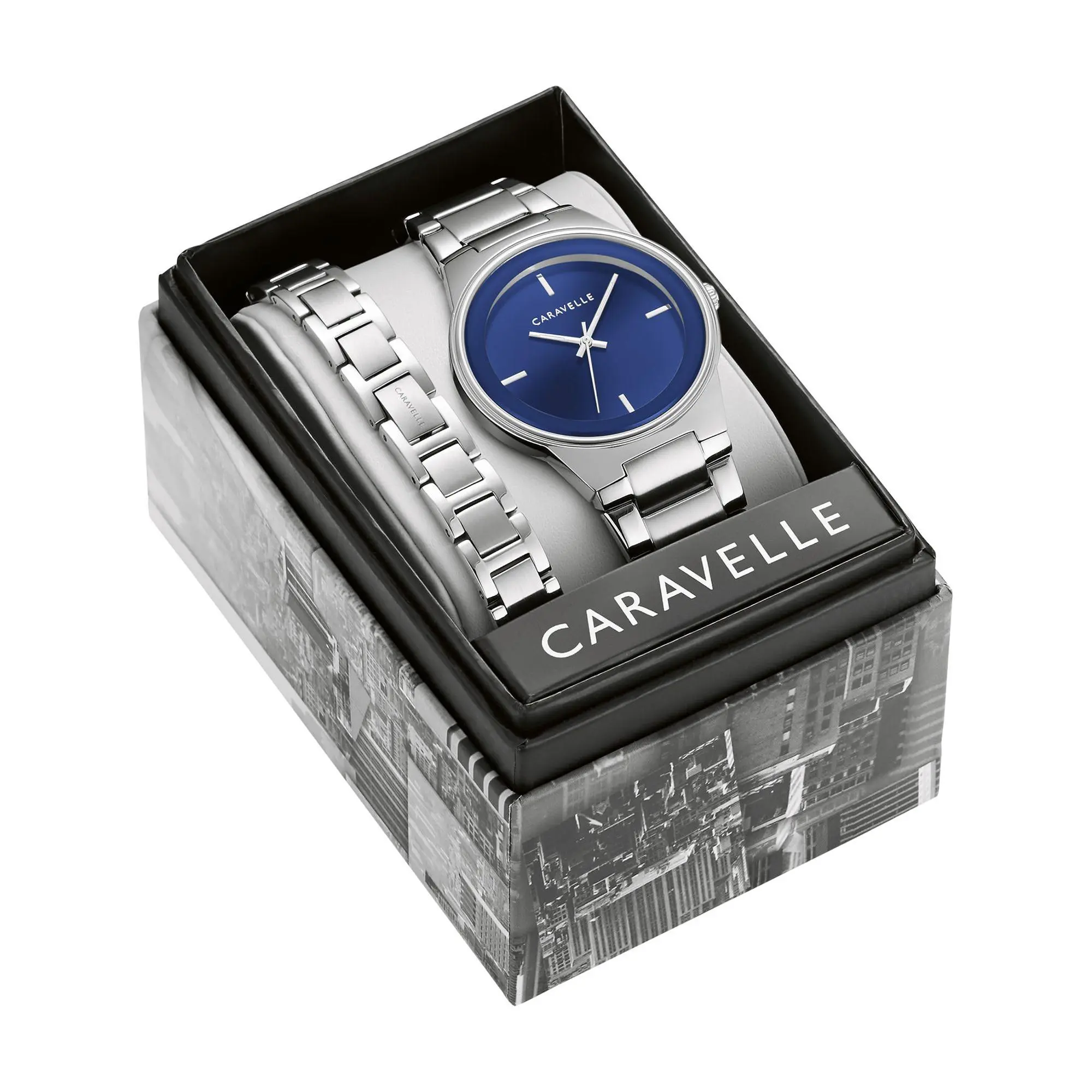 Caravelle by Bulova Men's Stainless Watch & Bracelet Box Set Caravelle by Bulova Men's Stainless Watch & Bracelet Box Set