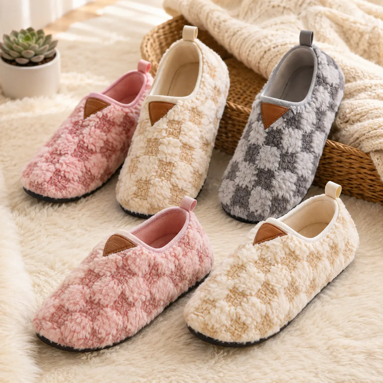 Soft, lightweight slippers – comfortable fabric lining, non-slip rubber sole; faux fur indoor slippers suitable for all seasons; lightweight, foldable athletic sock shoes; ideal for travel; slip-on design for indoor and outdoor use; non-slip women’s home