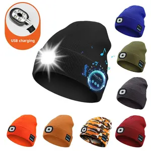 LED Hat Bluetooth Lighted Beanie, Unisex USB Rechargeable 6 LED Headlamp, Warm Balaclava Super Soft Acrylic Blend, Suitable for All Seasons, Unisex, Fashion Hat, Stuffed Gift Outdoor Hat
