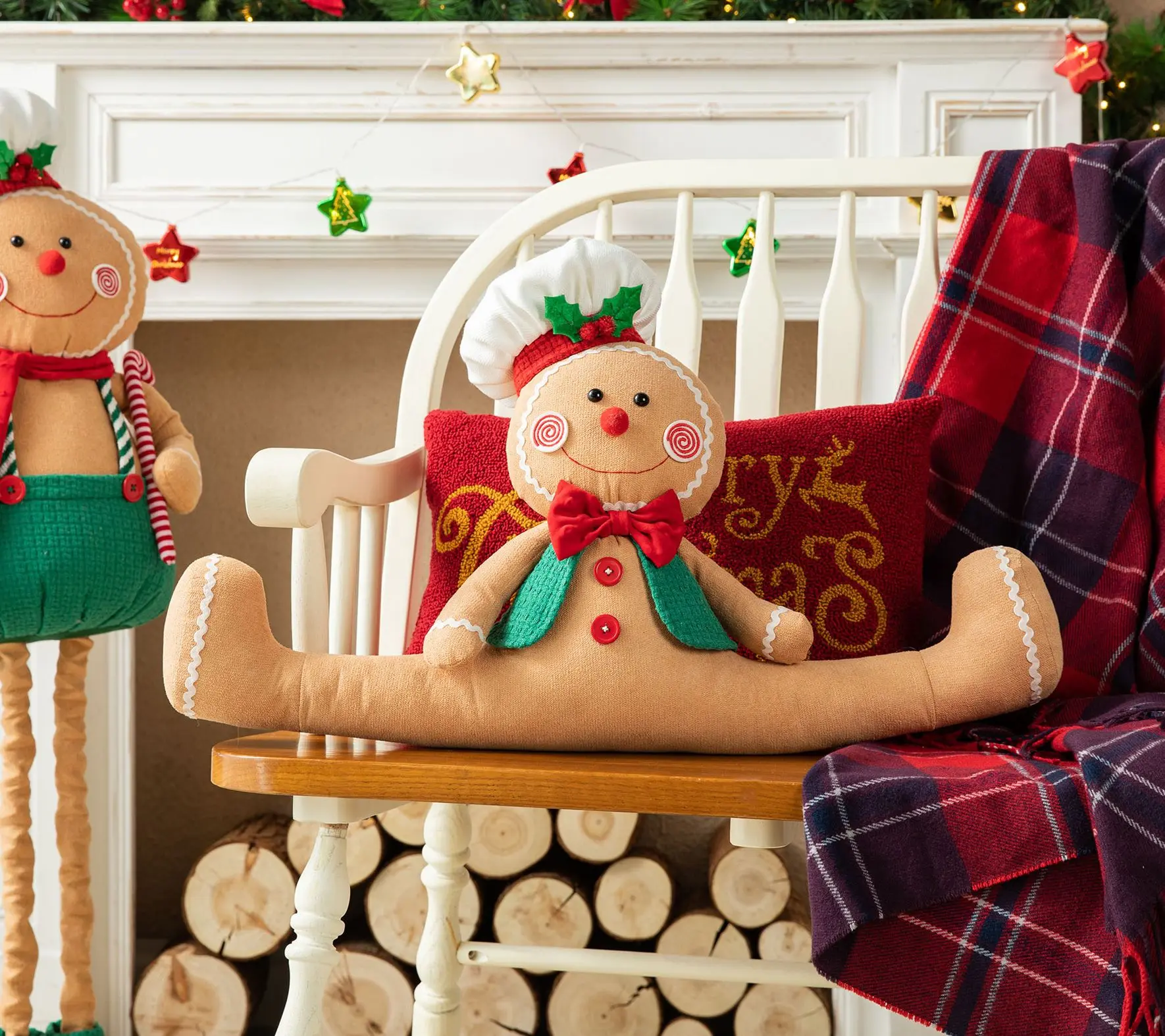 Glitzhome 27''L Christmas Fabric GingerbreadmanDoorstop