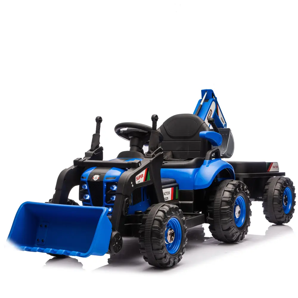 24V Kids Ride-On Electric Tractor Toy Ride on Car with 4-in-1 Construction Attachments (Excavator, Dump Truck, Bulldozer), Parent Remote Control, 3-Speed Adjustment, Built-in Music Player, LED Tail-Lights, Bluetooth Speakers, for Driveways, 4 - 6 Years