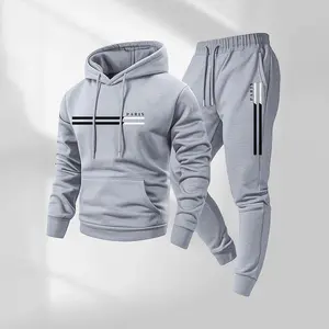 Men's Paris Letter Print Hoodie & Drawstring Sweatpants Set Long Sleeve Hooded Sweatshirt Jogger Outfit with Pockets Casual 2 Piece Fall Winter Streetwear Tracksuit Athletic Sportswear for Daily Indoor Outdoor Activities - Athleisure Summer Clothes