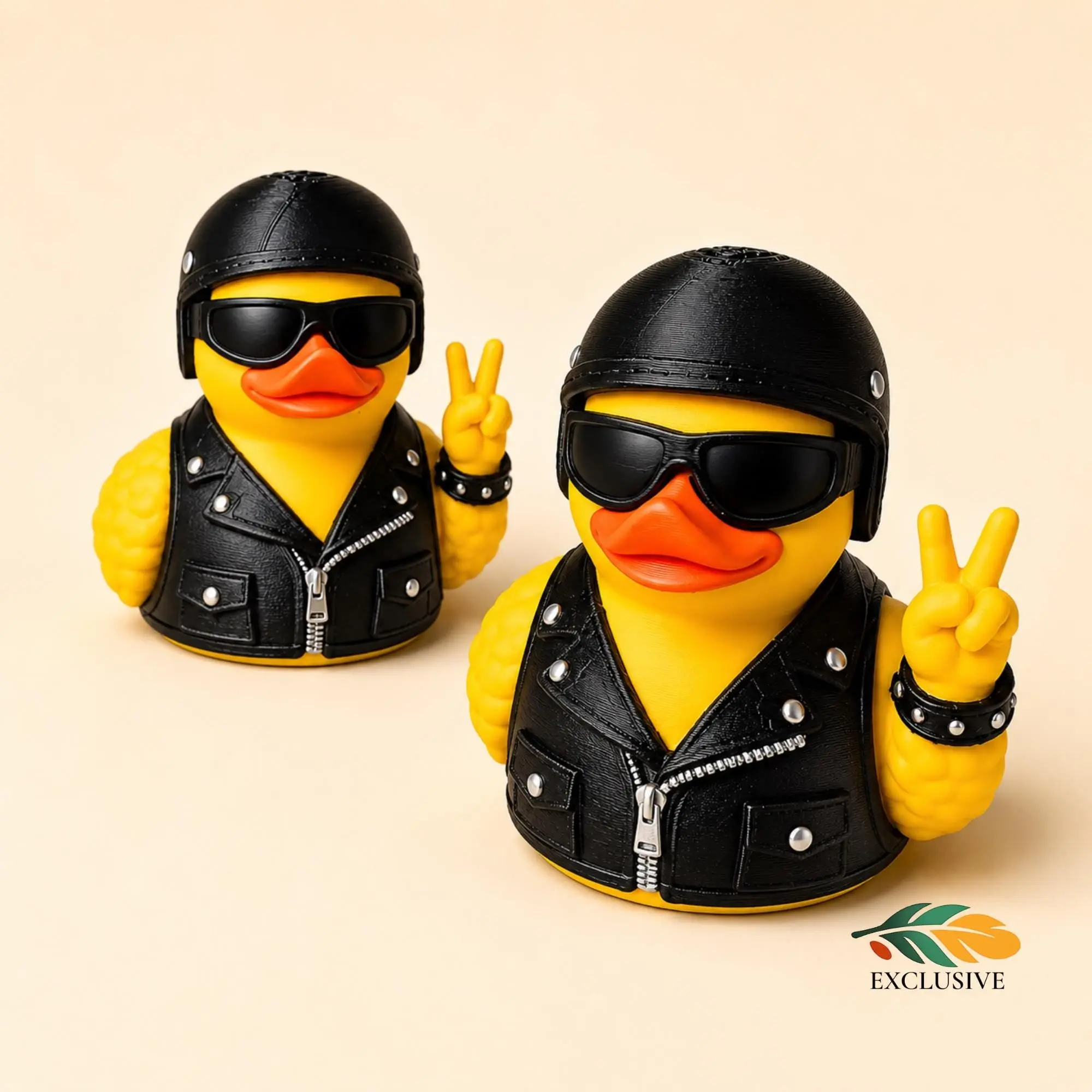 Motorcycle Duck Figurine – Biker Dashboard Ornament with Helmet Design