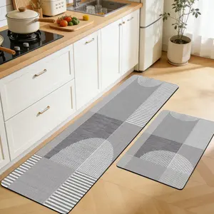 Modern Minimalist Kitchen Rug, Non-Slip and Stain-Resistant, Geometric Design, 3.5mm Thickness, Customizable Size, Ideal for Kitchen, Bathroom, Living Room