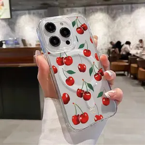 Magsafe Magnetic Wireless Charging Cute sweet cherry Case For iPhone 16 15 14 13 12 11 Plus Pro Max X XS XS MAX 16E anti-drop high penetration Back plate hard acrylic  edge TPU soft cover