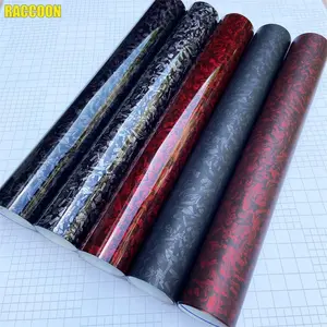 Premium PET Matte & Glossy Black Silver Red Forged Carbon Fiber Wrap Vinyl Car Film Motorcycle Scooter Vehicle Wrapping Foil