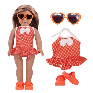 Charming 18 Inch American Doll Clothing Set, Doll Clothes Outfit, Includes Swimsuit, Glasses, Shoes, Fits 43cm Reborn Dolls, Toy Accessories for Ages 3+
