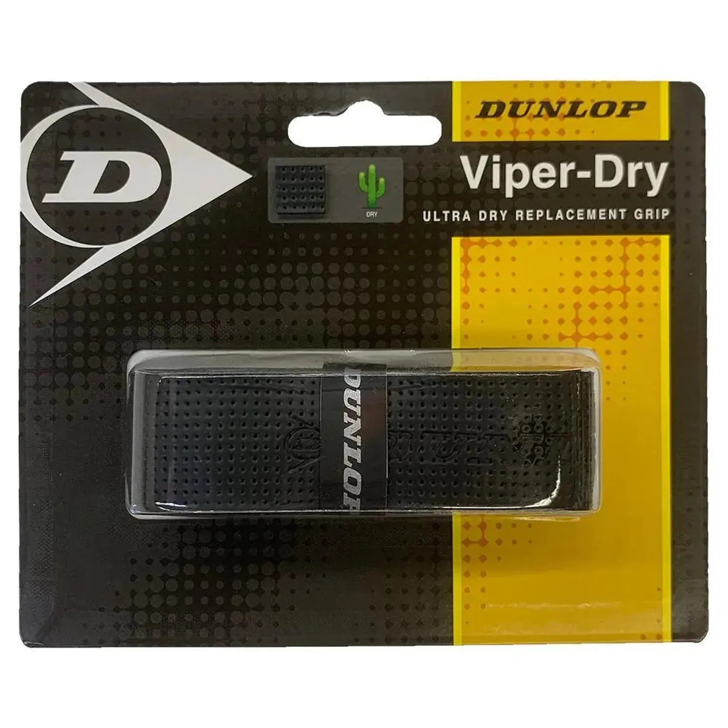 Viperdry Textured Replacement Racket Grip, Perforated PU for an Ultra-Dry Feel, Superior Tack, and Moisture Control - Black