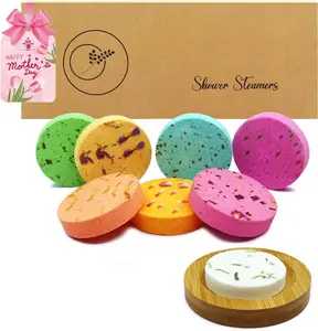 Organic Aromatherapy Shower Steamers - 8 Pack Stress Relief Bombs with Tray, Natural Essential Oils, Spa Gifts for Women, Mom, Wife