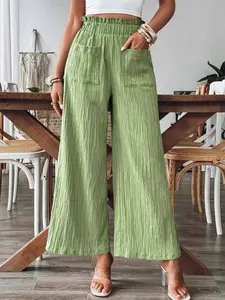 Pure Color Casual Straight Leg Pants, Comfortable and Stylish, Perfect for Daily Wear, Women's Fashion Bottoms, All Seasons
