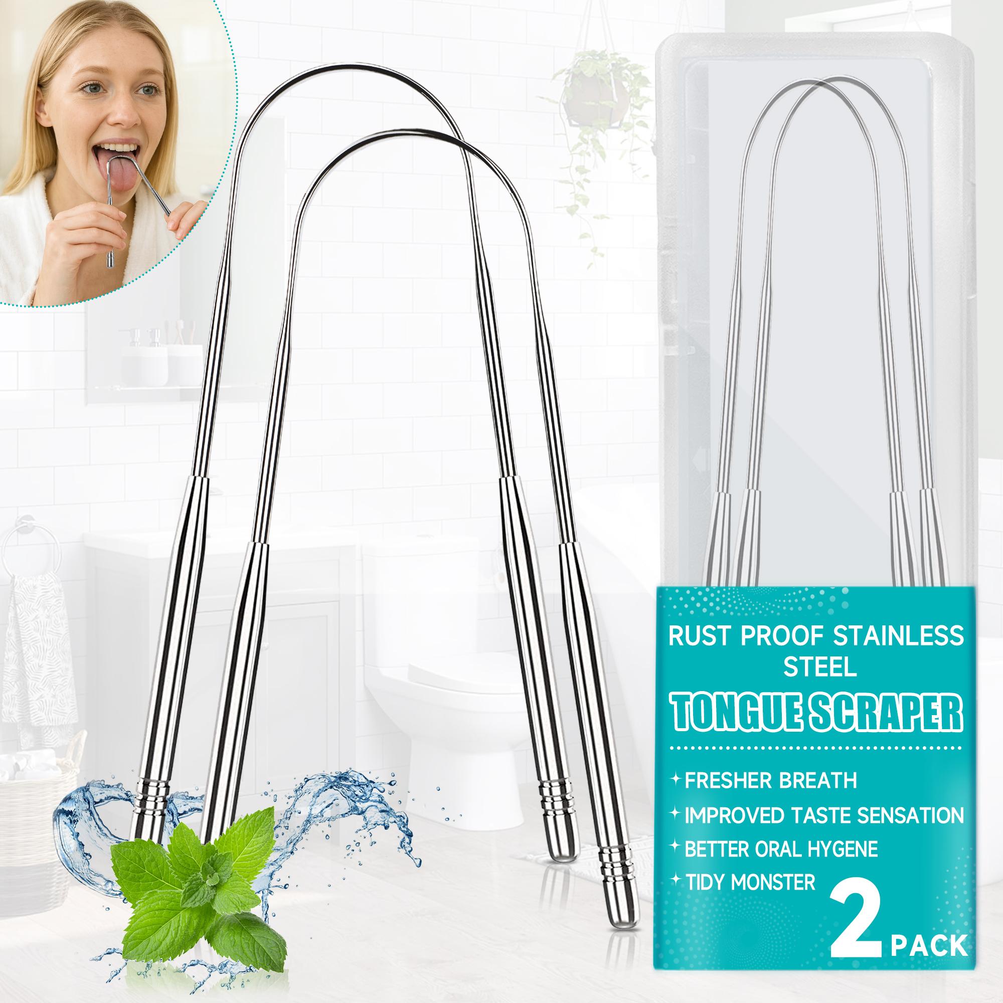 2 Pack Tongue Scraper Reduce Bad Breath U-Shape Stainless Steel for Adults Metal Cleaner for Oral Care and Fresher Brea