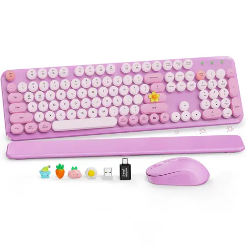 SABLUTE CK23 Classic Vintage Typewriter-Inspired Wireless Keyboard and Mouse Combo, Durable Ergonomic Design Keyboard with Detachable Magnetic Palmrest, Rounded Detachable Keycaps, 33ft Range, Foldable Legs, Non-Bluetooth PC Accessories (Back to School)