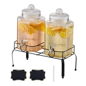 fathersdaygift VEVOR Beverage Dispenser, 2 Pack 1.5 Gallon Drink Dispensers for Parties, Glass Juice Dispenser with Metal Stand, Stainless Steel Spigot, Iced Tea Lemonade Juice Water Dispensers for Parties