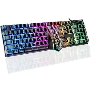 Wired Crack Rainbow Gaming Keyboard and  Combo, 104  Light Up Mechanical Feeling Computer Keyboard for Windows, Laptop, PC Gamers Office Device, Travel, Business Trip,Woking(Black)