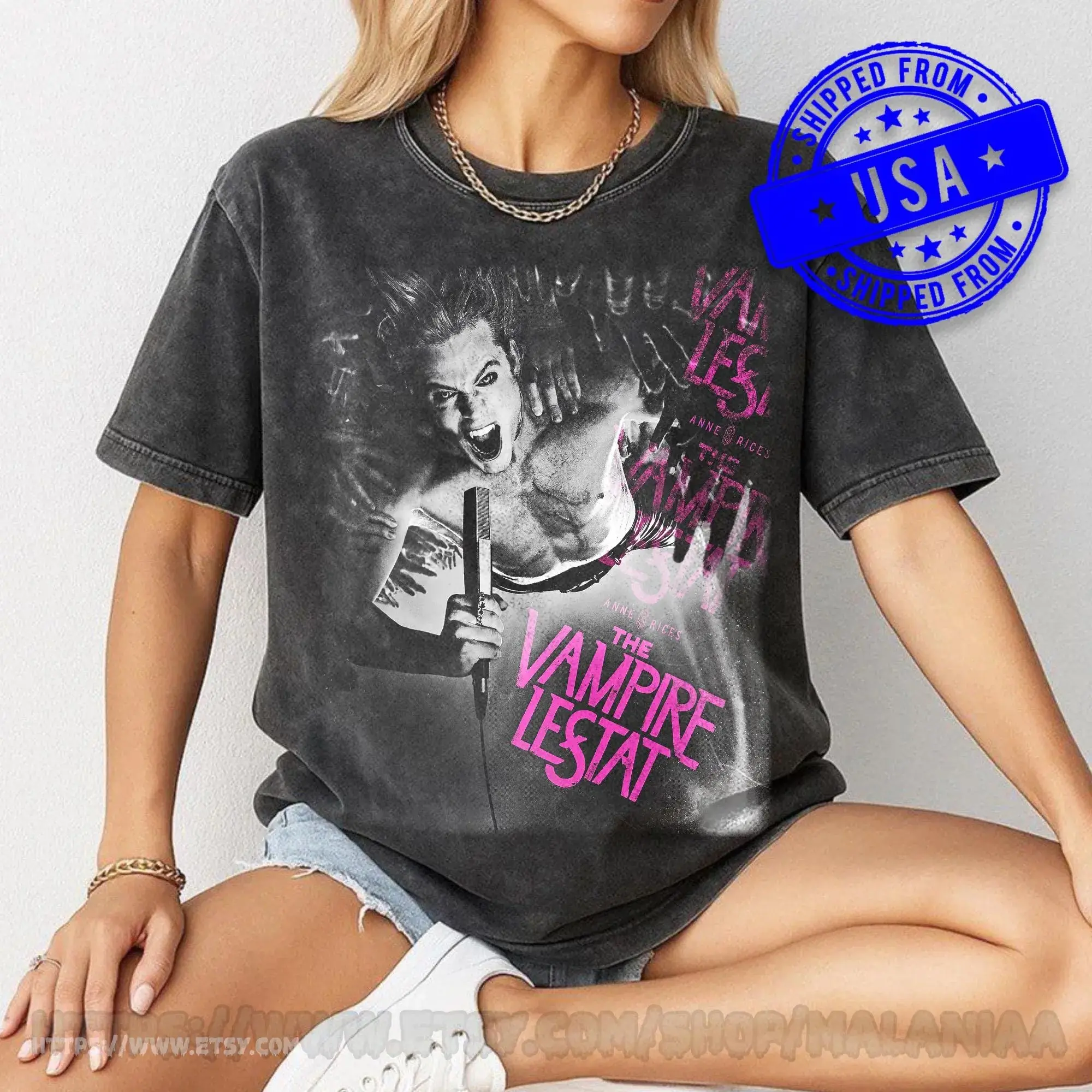 Vampire Lestat Retro Horror Band Tee Gothic Vampire Graphic T Shirt