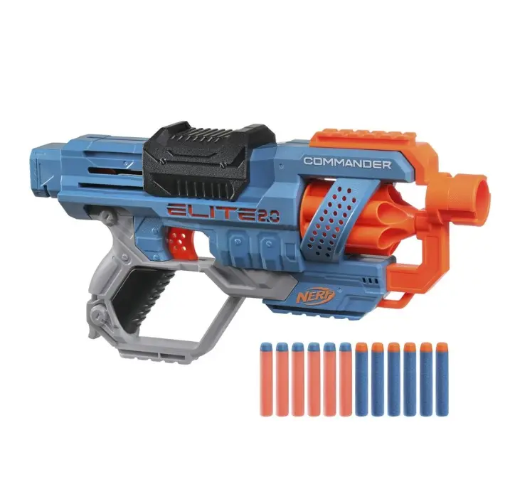 Nerf Elite 2.0 Commander RC-6 Blaster, 12 Elite Darts, 6-Dart Rotating Drum, Tactical Rails, Barrel and Stock Attachment Points