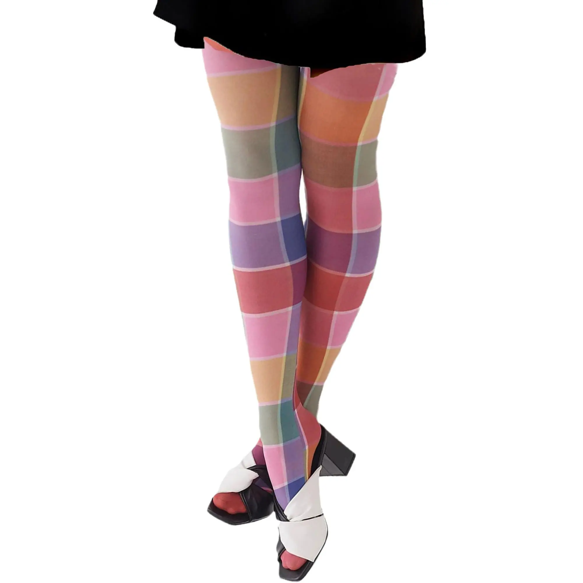Women Tights Opaque High Waist Floral Printed Pantyhose Vintage Sheer Mesh Thigh High Stockings Leggings Heart/Floral/Cloud/Plaid Print Tights Leggings