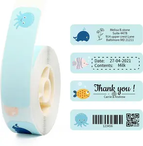 130 Pcs D110/D11/D101 Label Maker Tape Cute Name File Folder Address Waterproof Labels Sticker for Daycare School Travel Baby Bottles Clothes Lunch Boxes and Cups School Supplies-Cute Fish niimbot lable master