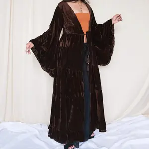 [LTO]Flowy Velvet Duster, Long Sleeve Kimono, Fall Winter Jackets, Boho Hippie Top ,Bohemian Cardigan With Ruffle Sleeve, Goddess Whimsical Coat