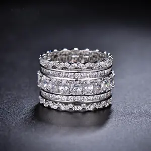 Meraki Multi-Layer Full Paved Zircon Eternity Ring - Luxury 5-Row Stacked Wedding Band for Women, Sparkling Statement Jewelry