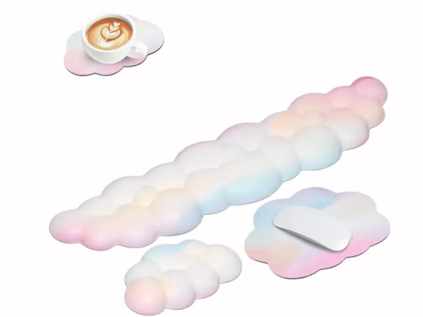 Cloud Wrist Rest Keyboard Mousepad Cup Pad With Non-Slip Base For Computer Gaming