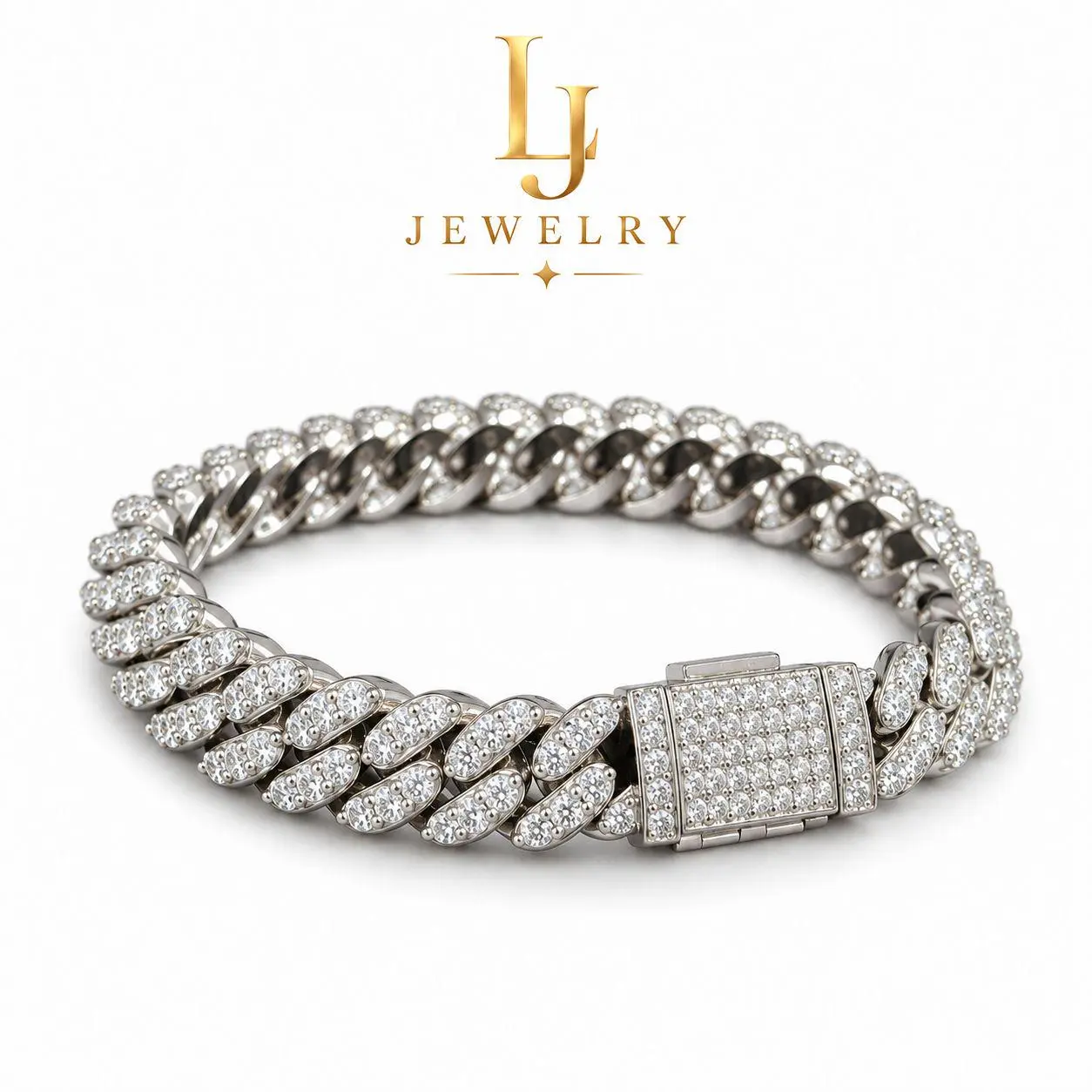 Silver Iced Cuban Link Bracelet15mm,  Statement Bracelet, Sparkling Fashion Bracelet for Everyday Styling  SL25