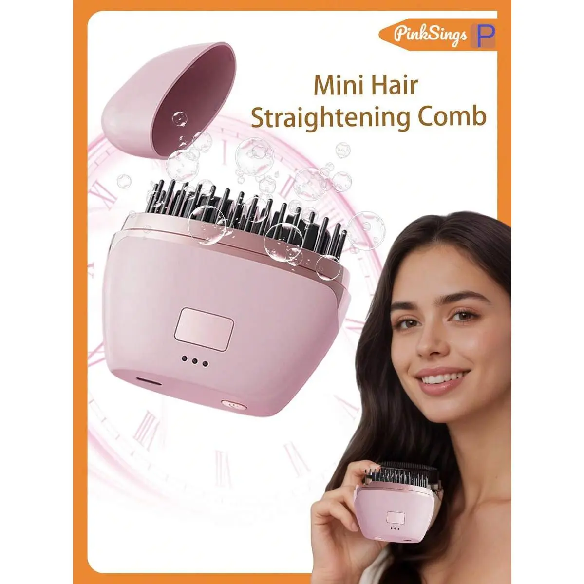 2026 Upgrade PinkSings Mini Cordless Hair Straightener with Straightening Function, 3 Temperature Settings, Fast-Heating Ceramic Brush, Anti-Scald Design, Portable Ideal Gift for Home & Travel, TikTokMadeMeBuyIt