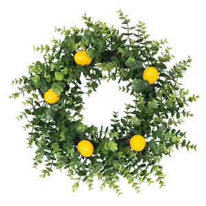 18.5 inch Artificial Lemon Wreath Spring Summer Fruit Wreath with Yellow Lemon and Artificial Green Leaves for Front Door, Window and Wall Hanging Decorations, Holiday Decorations, Artificial Wreath, Artificial Plants, Home Decorations