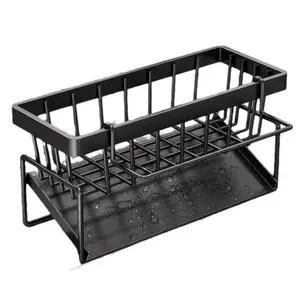 Space-saving kitchen sink storage rack, heavy-duty over-the-faucet rack with dish drain basket, dishwasher-like design, durable countertop storage rack
