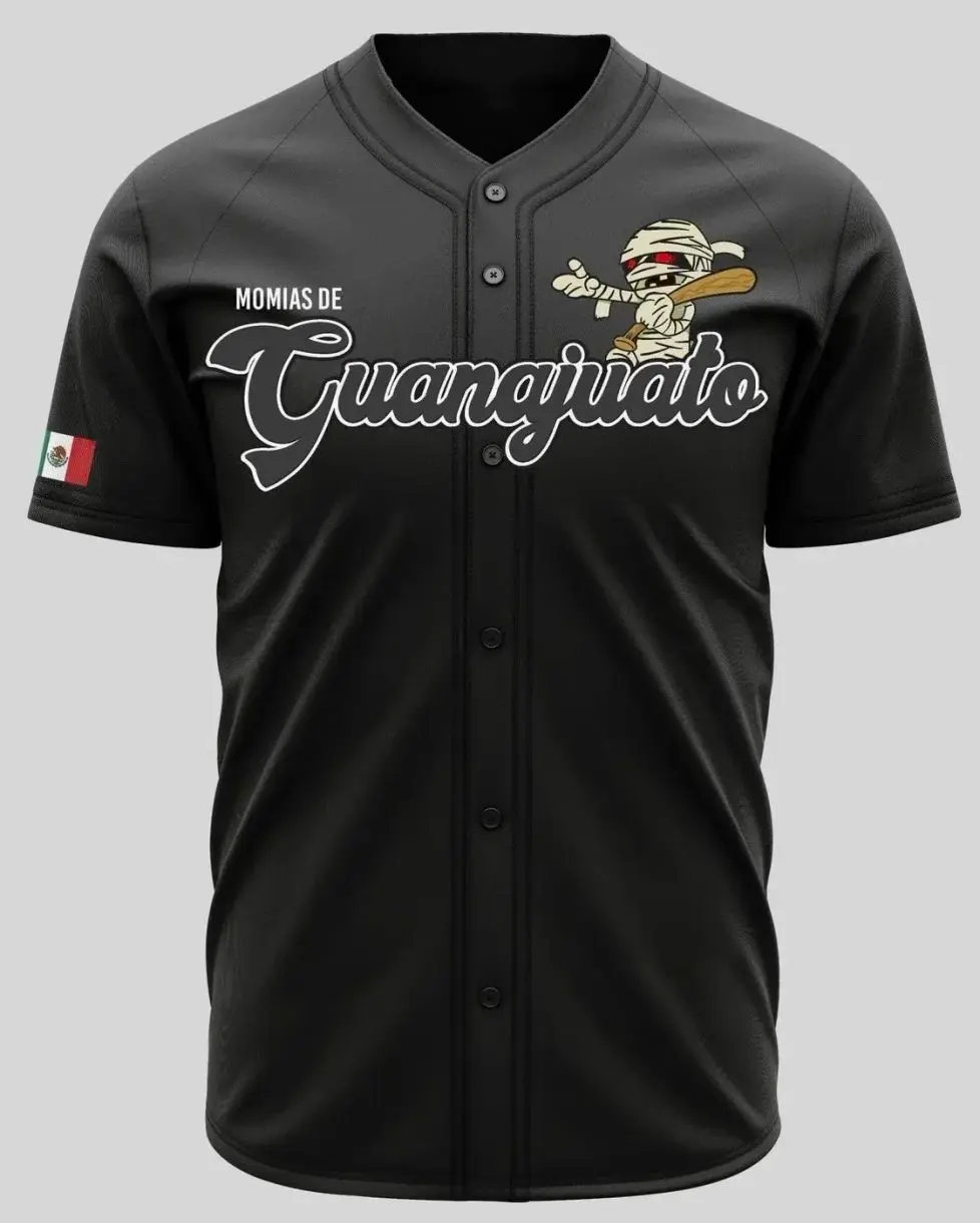 MOMIAS DE GUANAJUATO Mexico Black Baseball Jersey, Aztec Pattern Jersey, Mexican Flag Baseball Shirt, Hispanic Heritage Apparel, Button Down Jersey sohochic